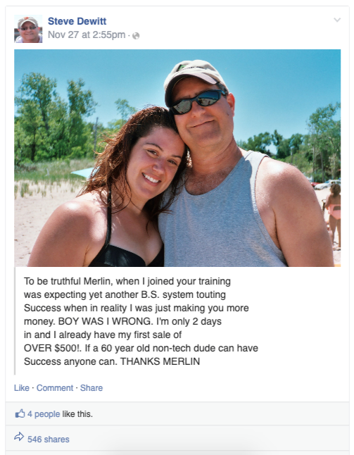 Testimonials of The Merlin Holmes $ 1K Day Fast Track System