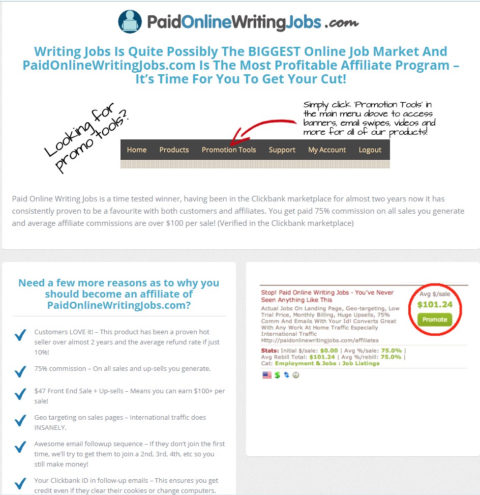 freelance writing jobs from home PaidOnlineWritingJobs.com affiliate program
